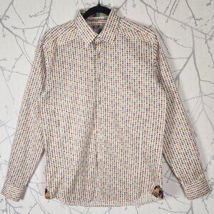7 Downie St. Colorful Polkadot Cotton Contrast Flip Cuff Button Front Shirt